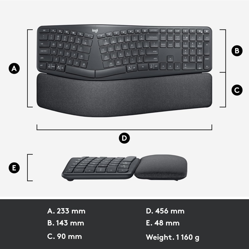 Logitech ERGO K860 Bluetooth Wireless Keyboard 分離式人體工學無線藍牙鍵盤 香港行貨