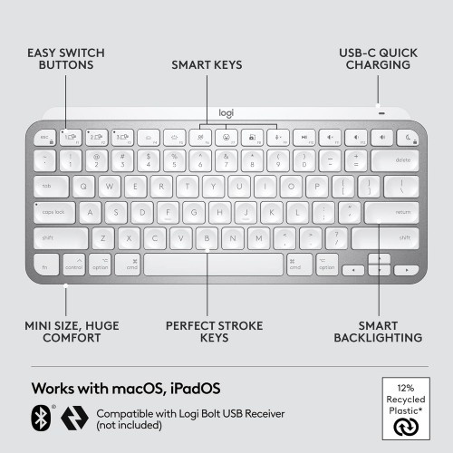 Logitech Mx keys S mini Bluetooth Wireless Keyboard 先進無線藍牙炫光鍵盤 香港行貨