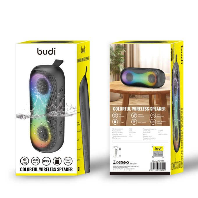BUDI 幻彩動態LED防水藍牙無線喇叭 SP07B