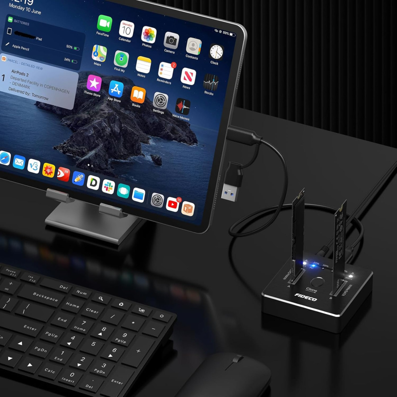 Fideco M.2 NVMe Sata SSD Cloner Dock  2 bays Duplicator USB3.2 Gen2 x 2 20Gbps M2288