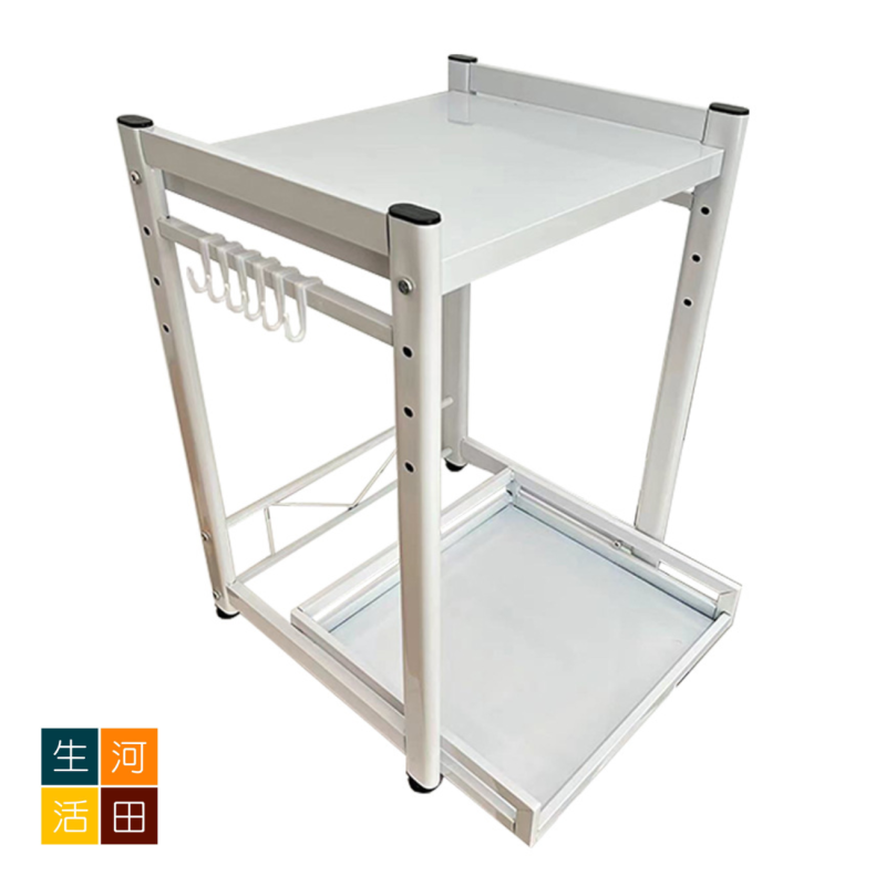 廚房多功能雙層置物架(奶白色) | 底盤抽屜設計 拿取廚具省力方便 | 層高可調整 適合大部分廚房用品