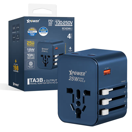 XPower TA3B 25W 4輸出 PD 3.0/PPS旅行充電器 XPower TA3B 25W 4輸出 PD 3.0/PPS旅行充電器