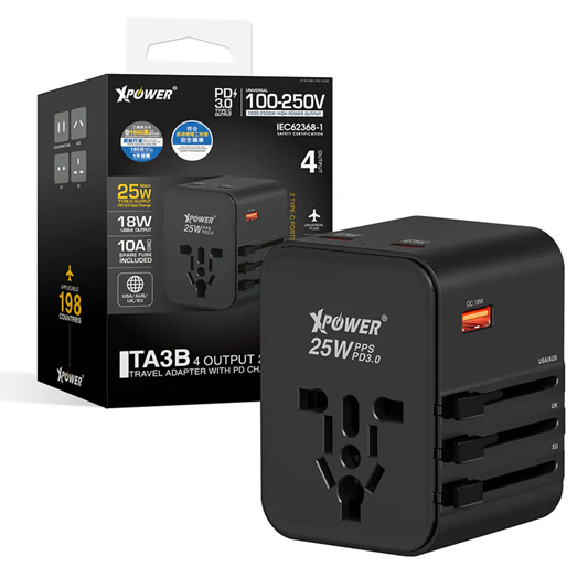 XPower TA3B 25W 4輸出 PD 3.0/PPS旅行充電器 XPower TA3B 25W 4輸出 PD 3.0/PPS旅行充電器