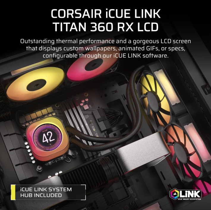 CORSAIR iCUE LINK TITAN 360 RX LCD Liquid CPU Cooler ( BLACK / WHITE )