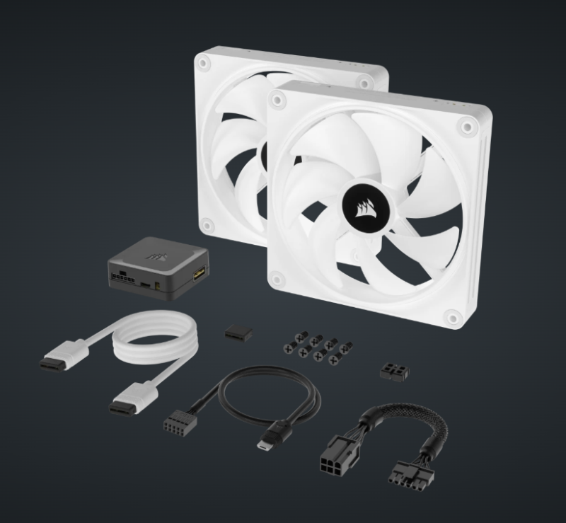 CORSAIR iCUE LINK QX140 RGB 140mm PWM PC Fans Starter Kit with iCUE LINK System Hub (Twin Pack) ( BLACK / WHITE )