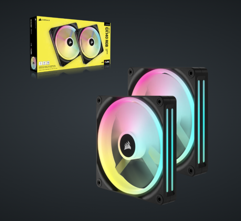 CORSAIR iCUE LINK QX140 RGB 140mm PWM PC Fans Starter Kit with iCUE LINK System Hub (Twin Pack) ( BLACK / WHITE )