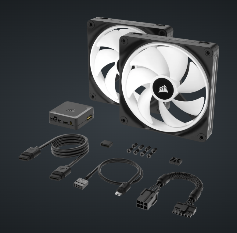 CORSAIR iCUE LINK QX140 RGB 140mm PWM PC Fans Starter Kit with iCUE LINK System Hub (Twin Pack) ( BLACK / WHITE )