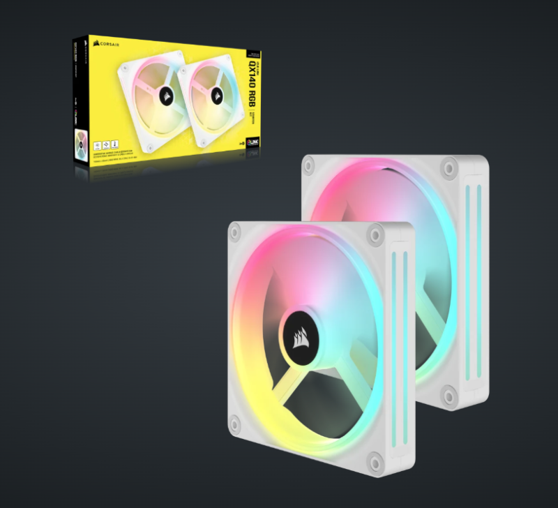 CORSAIR iCUE LINK QX140 RGB 140mm PWM PC Fans Starter Kit with iCUE LINK System Hub (Twin Pack) ( BLACK / WHITE )