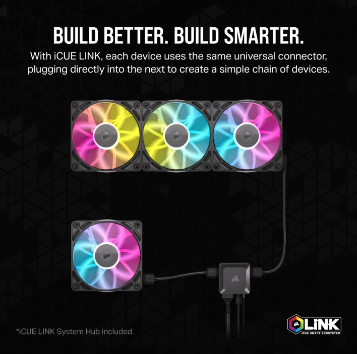 CORSAIR iCUE LINK RX120 RGB 120mm PWM Fan Triple Starter Kit (Triple Pack) ( BLACK / WHITE )