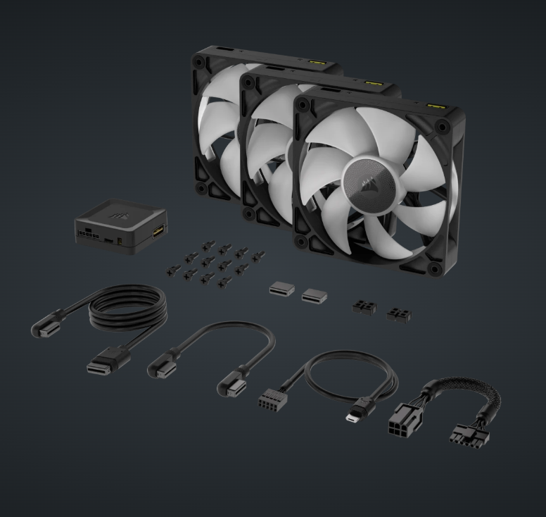 CORSAIR iCUE LINK RX120 RGB 120mm PWM Fan Triple Starter Kit (Triple Pack) ( BLACK / WHITE )