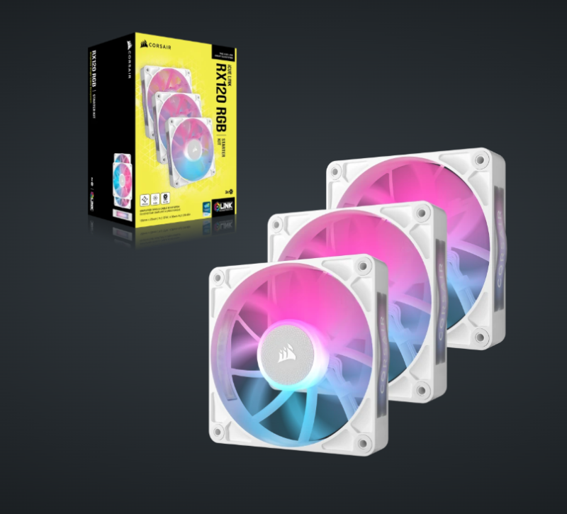 CORSAIR iCUE LINK RX120 RGB 120mm PWM Fan Triple Starter Kit (Triple Pack) ( BLACK / WHITE )