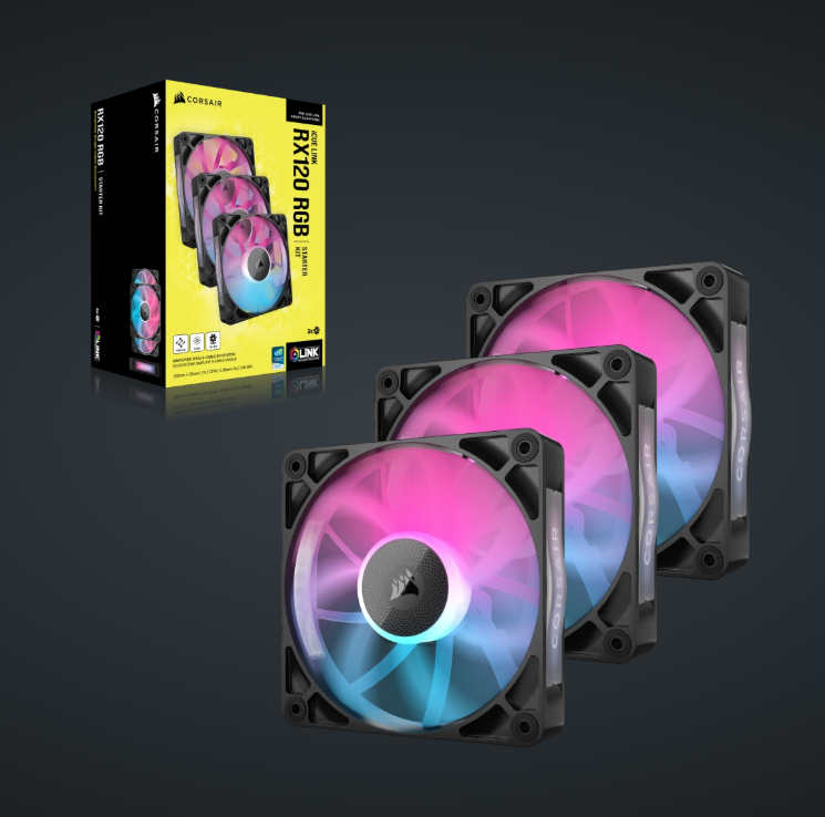 CORSAIR iCUE LINK RX120 RGB 120mm PWM Fan Triple Starter Kit (Triple Pack) ( BLACK / WHITE )