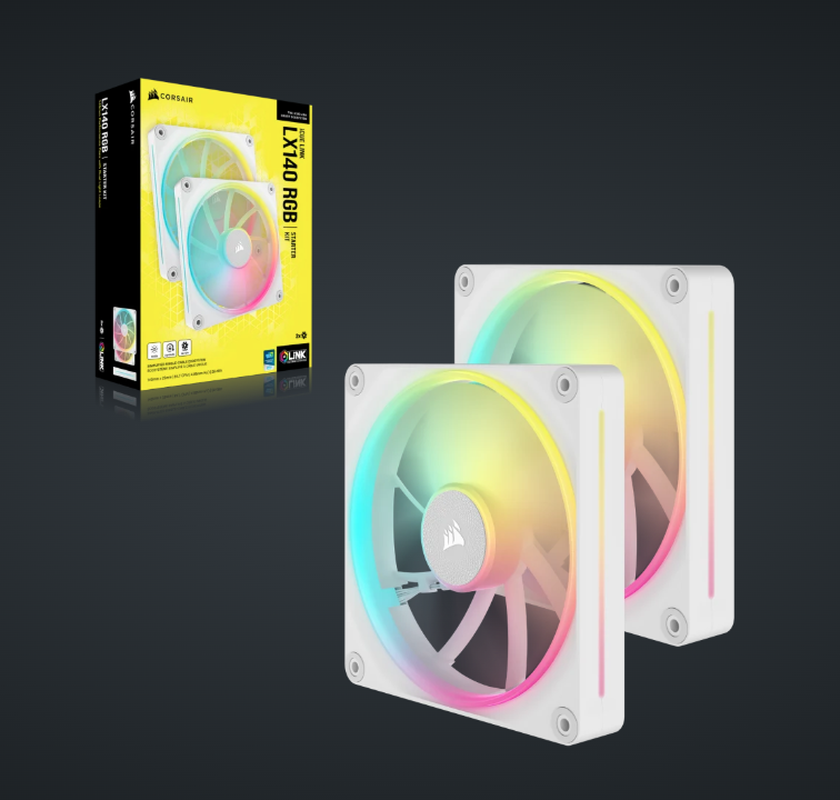 CORSAIR iCUE LINK LX140-R RGB 140mm PWM Fans Starter Kit (Twin Pack) ( BLACK / WHITE )