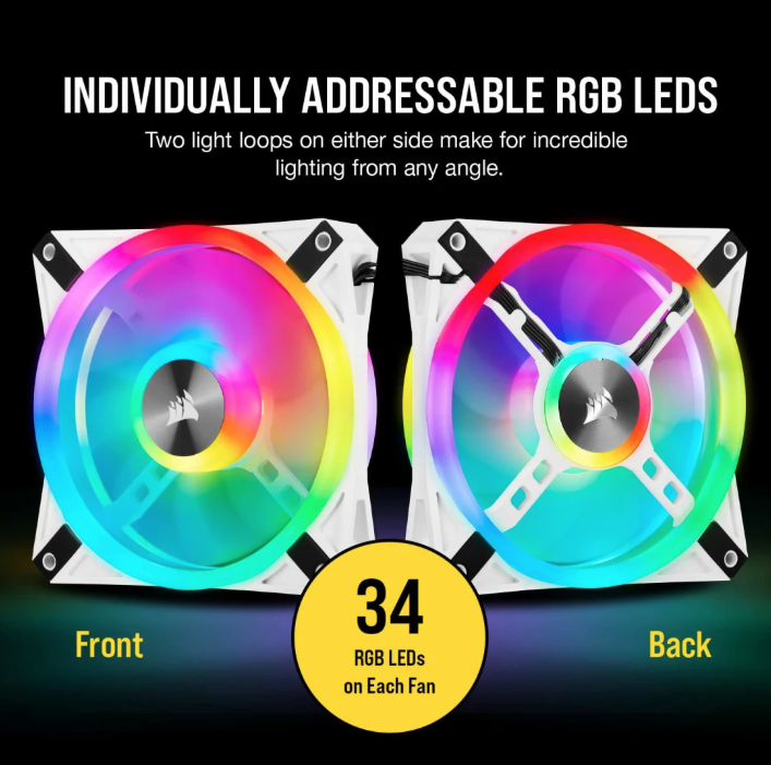 CORSAIR iCUE QL120 RGB 120mm PWM White Fan — Triple Fan Kit with Lighting Node CORE (Triple Pack) ( WHITE )