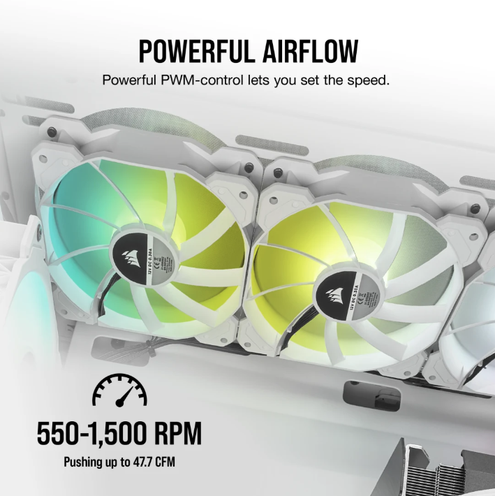 CORSAIR iCUE SP120 RGB ELITE Performance 120mm White PWM Fan — Triple Pack with Lighting Node CORE (Triple Pack) ( WHITE )