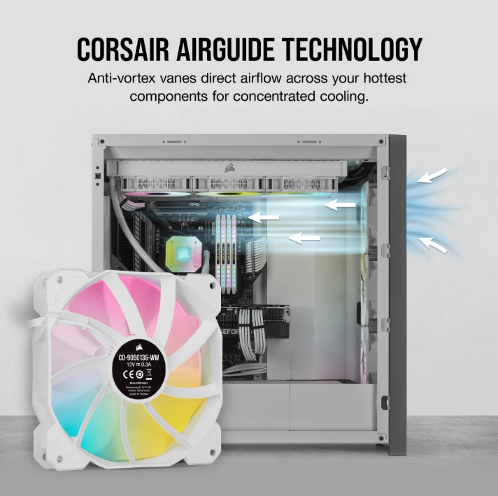 CORSAIR iCUE SP120 RGB ELITE Performance 120mm White PWM Fan — Triple Pack with Lighting Node CORE (Triple Pack) ( WHITE )