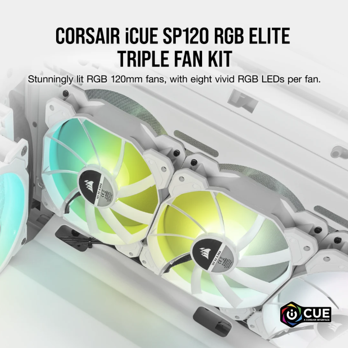 CORSAIR iCUE SP120 RGB ELITE Performance 120mm White PWM Fan — Triple Pack with Lighting Node CORE (Triple Pack) ( WHITE )