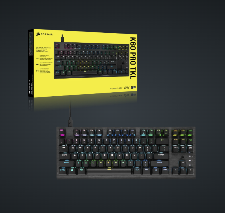 Corsair K60 PRO TKL RGB Tenkeyless Optical-Mechanical Gaming Keyboard ( BLACK / WHITE )