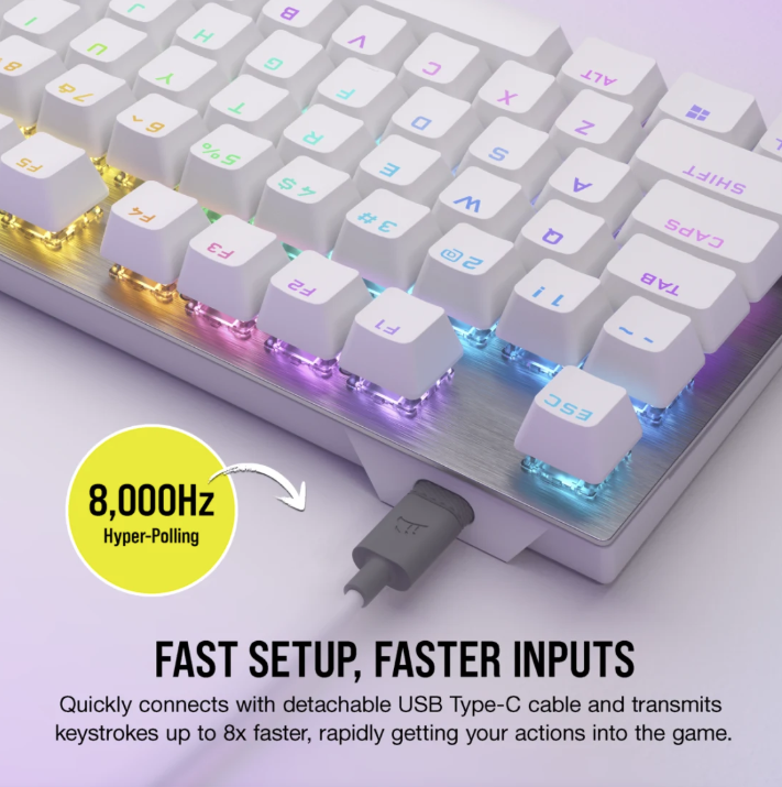 Corsair K60 PRO TKL RGB Tenkeyless Optical-Mechanical Gaming Keyboard ( BLACK / WHITE )