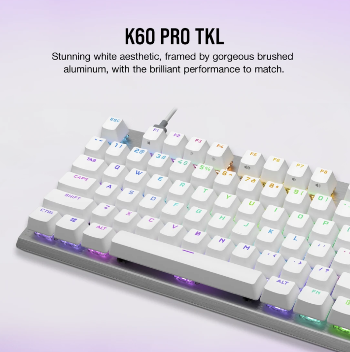 Corsair K60 PRO TKL RGB Tenkeyless Optical-Mechanical Gaming Keyboard ( BLACK / WHITE )
