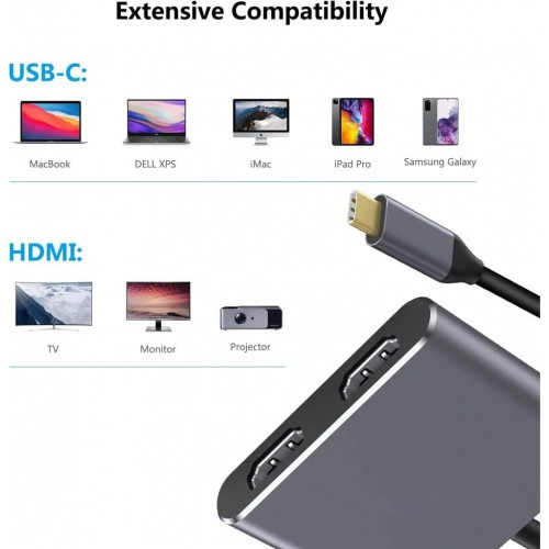 Onten Type-C (USB-C) to Dual HDMI 4K@60Hz Adapter with PD 3.0 OTN-9175K