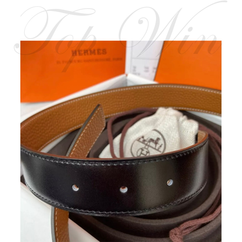 Hermes 愛馬仕 黑色/棕色 皮帶 皮革 100CM 32MM  平行進口