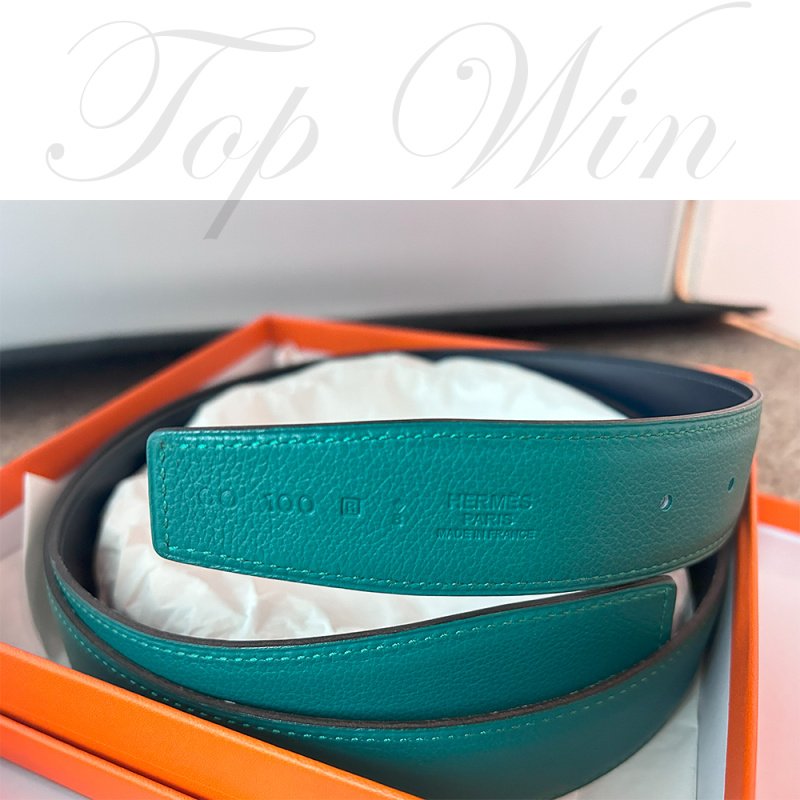 Hermes 愛馬仕 深藍色/水藍 皮帶 皮革 100CM 32MM  平行進口