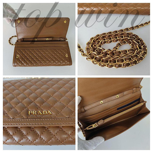 Prada 棕色鏈條絎縫錢包 &nbsp;平行進口