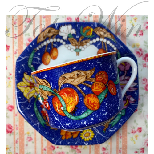 HERMES Porcelain 2 Set Cup and Saucer "Marqueterie De Pierres d'Orie &nbsp;平行進口