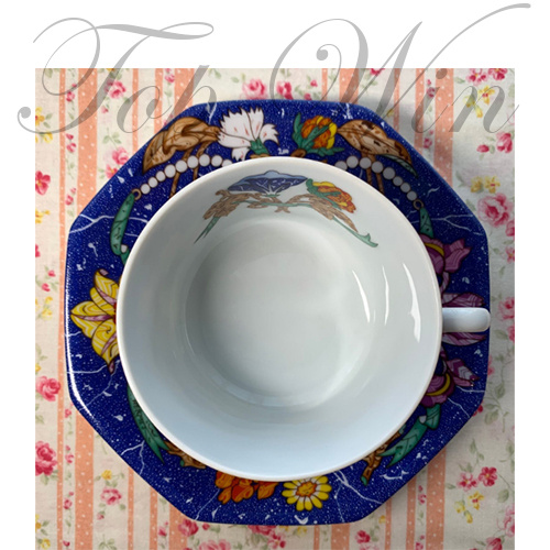 HERMES Porcelain 2 Set Cup and Saucer "Marqueterie De Pierres d'Orie &nbsp;平行進口