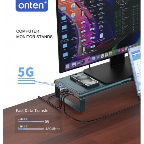 Onten USB-C Multifunctional Computer Monitor Stand Docking Stations 4K with wireless charging module OTN-95209