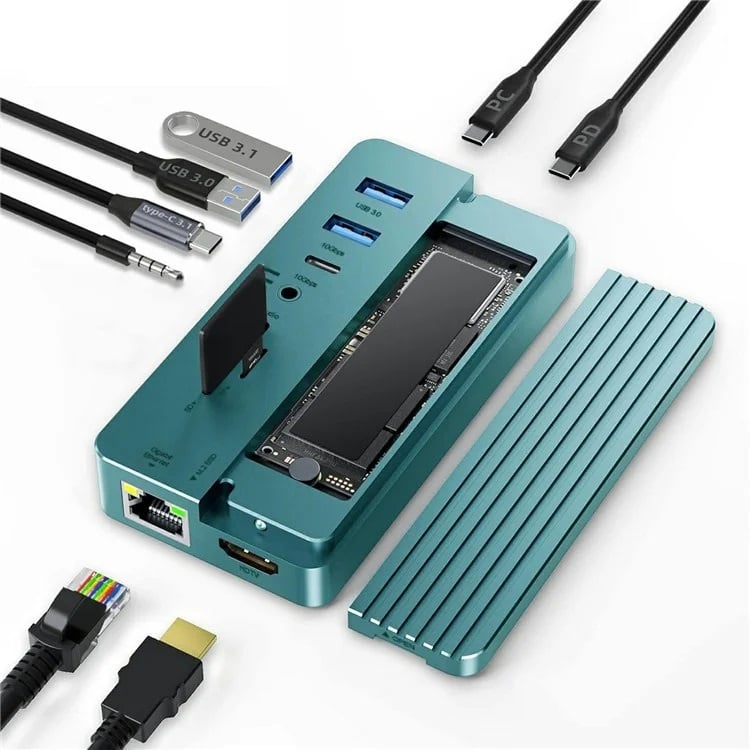 Onten 10 in 1 USB-C Hub with M.2 SATA and NVMe SSD Docking Station OTN-UC966