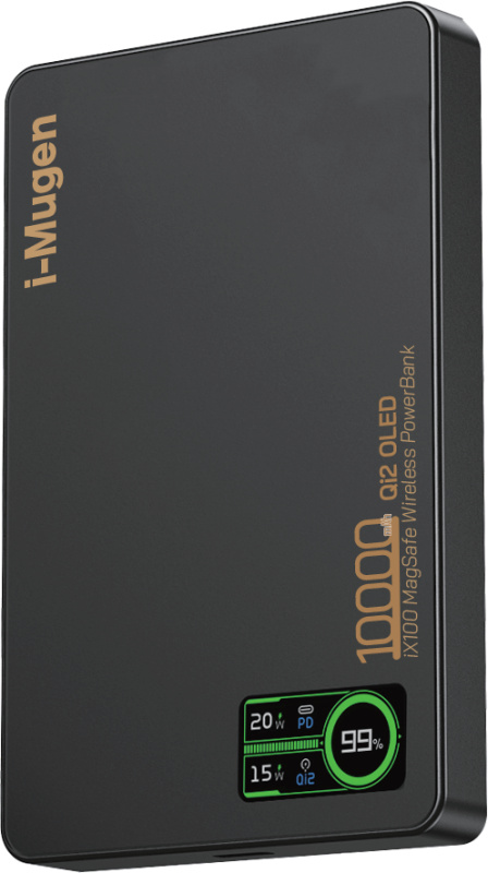 i-Mugen iX100 10000mAh PD3.0 + Qi2 OLED磁吸移動電源 ( CCC認證 )【香港行貨】