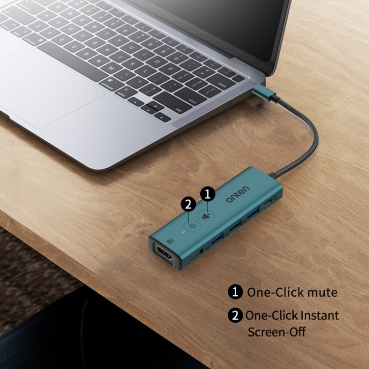 Onten TYPEC (USB-C) to HDMI Docking Station with Instant Screen-Off, One-Click mute OTN-UC123+
