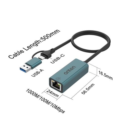 Onten TYPE-C ( USB-C ) / USB3.0 to Gigabit ( RJ45 ) Adapter OTN-UE106+