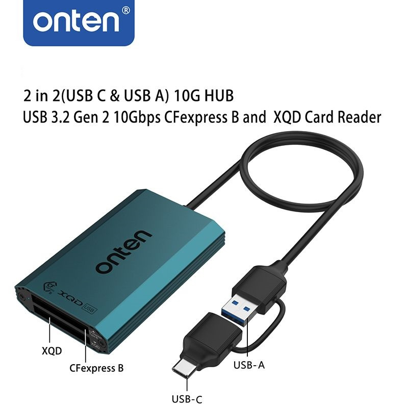 Onten TYPE-C ( USB-C ) & USB 3.0 to CFexpress Type B and XQD Card Reader USB 3.2 Gen 2 OTN-P1