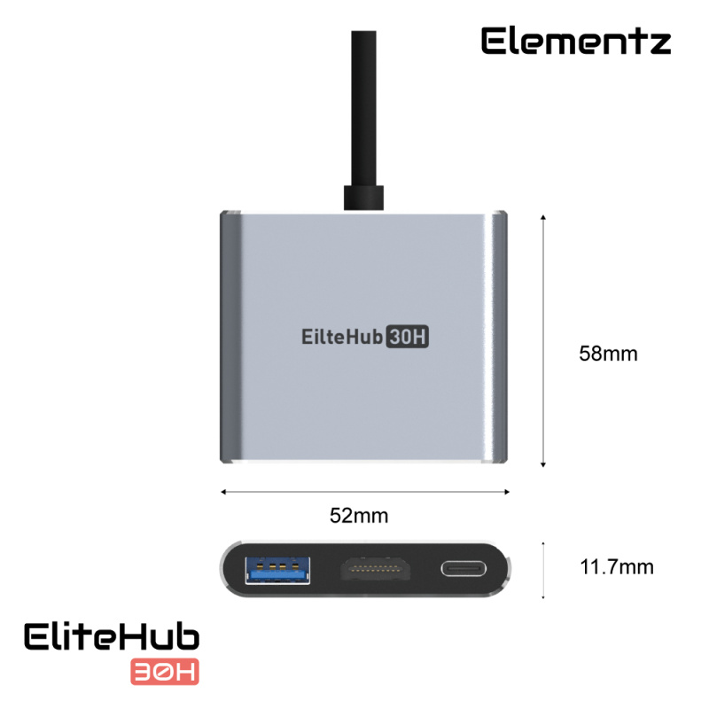 Elementz EliteHub 30H 3 in 1 USB-C Hub MF-30H