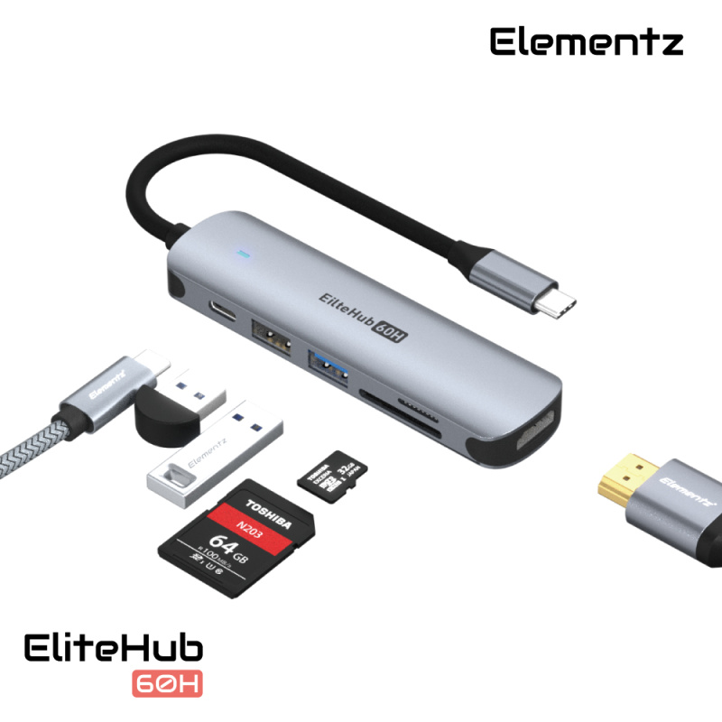 Elementz EliteHub 60H 6 in 1 USB-C Hub MF-60H