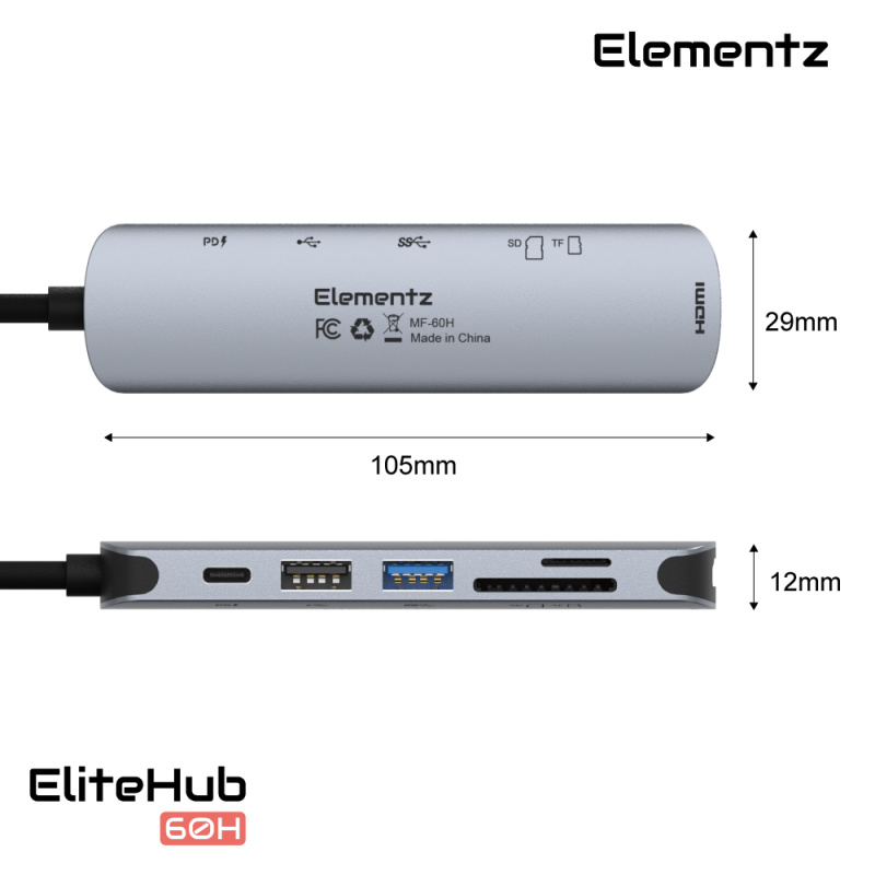 Elementz EliteHub 60H 6 in 1 USB-C Hub MF-60H
