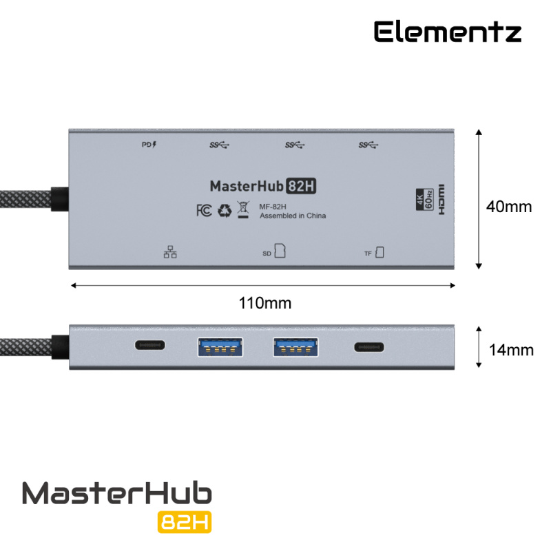 Elementz MasterHub 82H 8 in 1 USB-C Hub MF-82H