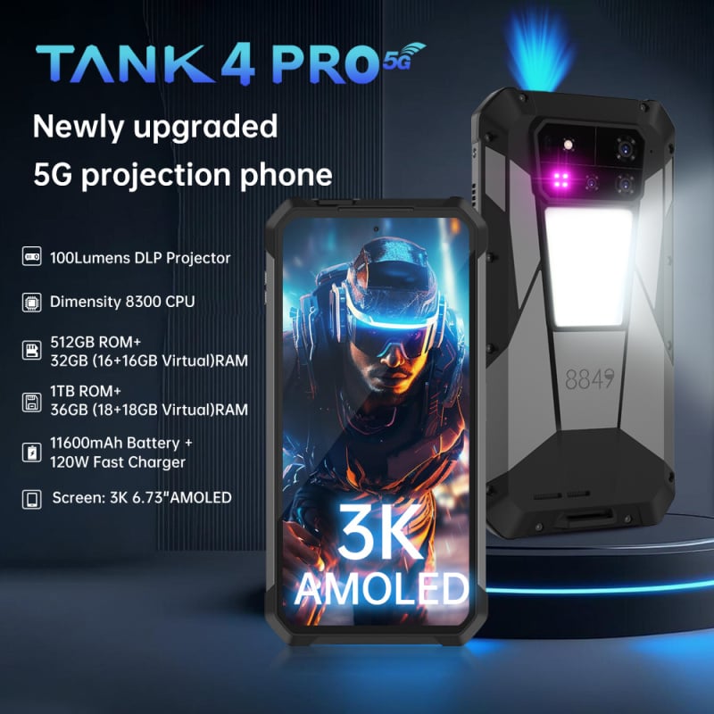 防水 防塵 耐衝 8849 Tank 4 pro 18GB/1TB 8849 / Unihertz Tank 4 Pro 5G 投影三防手機Rugged Phone with