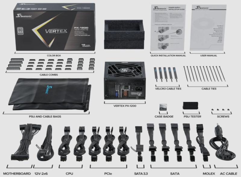 SEASONIC VERTEX PX1200 Platinum 1200W POWER SUPPLY 12年保 [PCI-E 5.1 ATX3.1]
