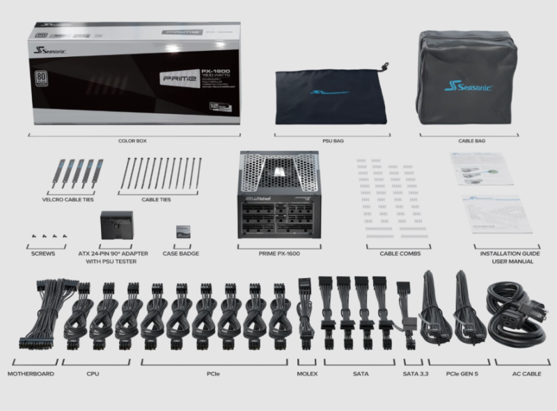 SEASONIC PRIME PX-1600 Platinum 1600W POWER SUPPLY 12年保 [PCI-E 5.1 ATX3.1]