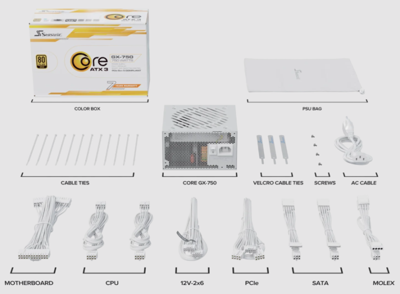 SEASONIC CORE V2 GX750 750W POWER SUPPLY [PCI-E 5.1 ATX3.1] ( BLACK / WHITE )