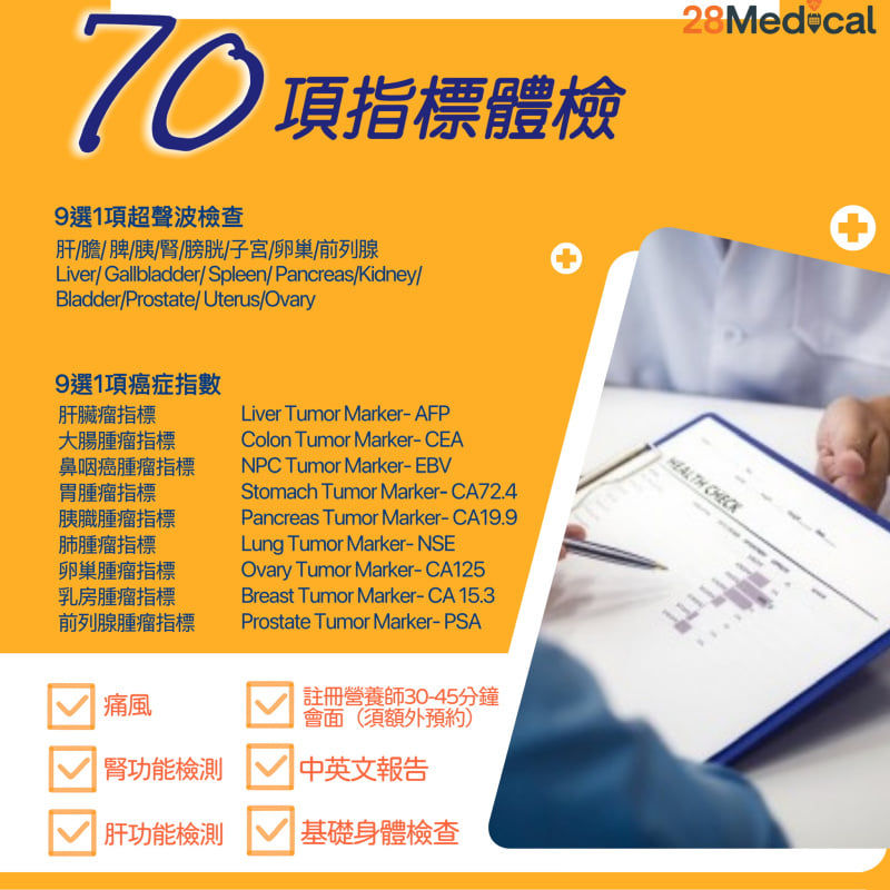 $6000身體檢查-全面70項指標體檢(9選1癌症指數+9選1超聲波檢查)(送5000禮券) $6000身體檢查-全面70項指標體檢(9選1癌症指數+9選1超聲波檢查)(送5000禮券)