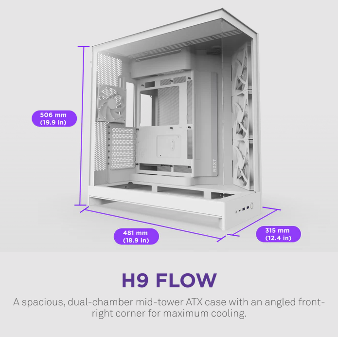 NZXT H9 Flow v2 Large Dual-Chamber Mid-Tower ATX Airflow Case ( Black / White ) NZXT H9 Flow v2 Large Dual-Chamber Mid-Tower ATX Airflow Case ( Black / White )