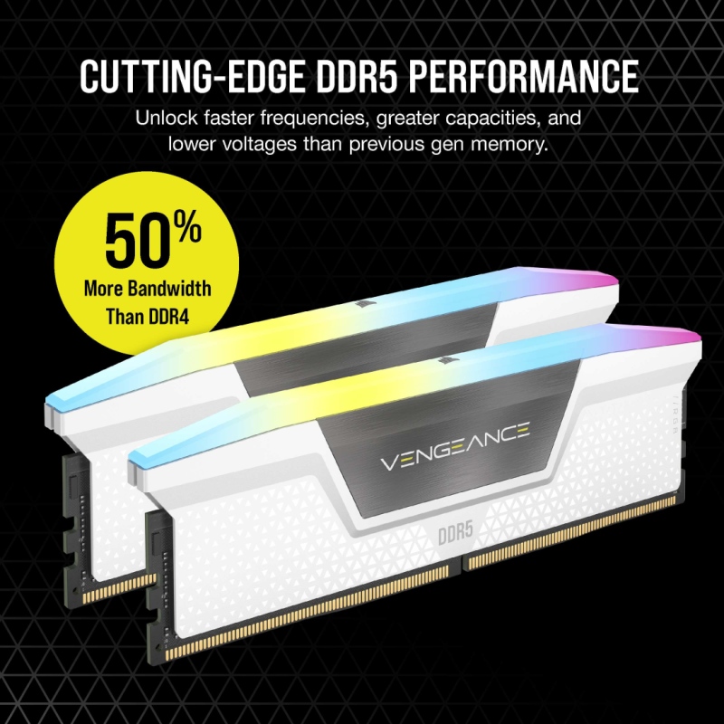 Corsair VENGEANCE ® RGB 64GB (2x32GB) DDR5 DRAM 6000MT/s C30 AMD EXPO & Intel XMP  Memory Kit — Black / White ( CMH64GX5M2B6000Z30 / CMH64GX5M2B6000Z30W )