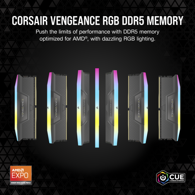 Corsair VENGEANCE ® RGB 96GB (2x48GB) DDR5 DRAM 6000MT/s C36 AMD EXPO & Intel XMP  Memory Kit — Black ( CMH96GX5M2E6000Z36 )