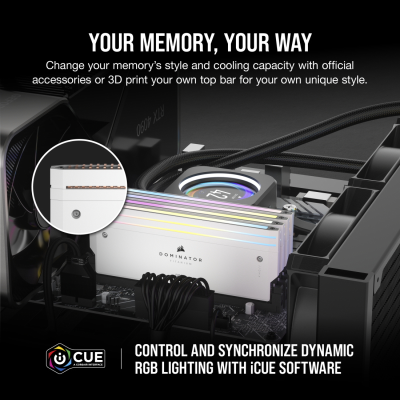 Corsair DOMINATOR® TITANIUM RGB 64GB (2x32GB) DDR5 DRAM 6000MT/s C30 AMD EXPO & Intel XMP  Memory Kit — Black / White ( CMP64GX5M2B6000Z30 / CMP64GX5M2B6000Z30W )