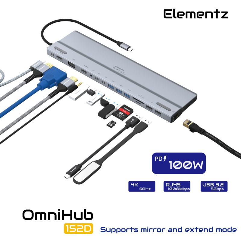 Elementz OmniHub 152D 15 in 1 USB-C Hub MF-152D